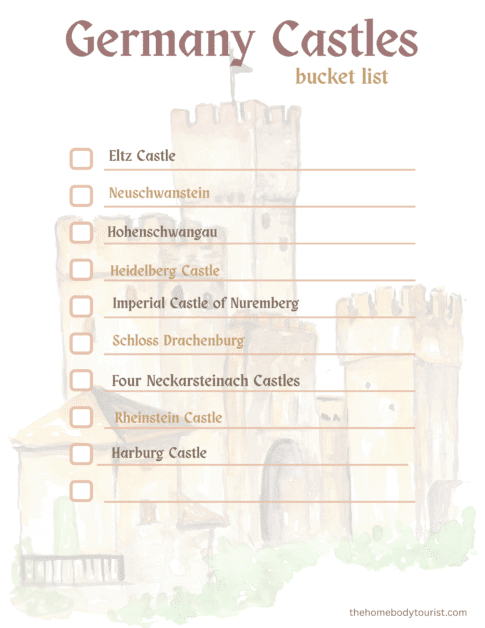 printable and free castles in germany bucket list