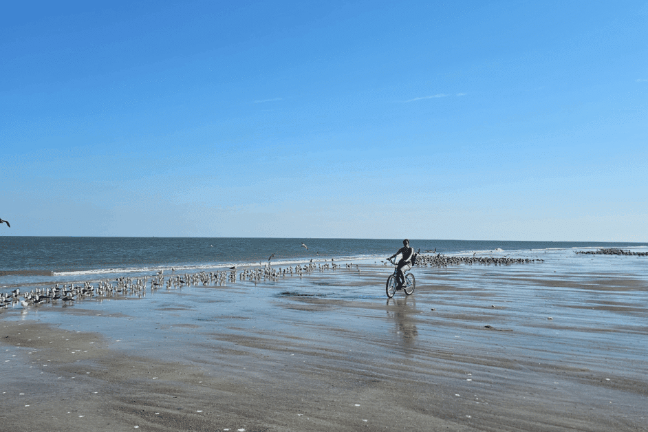riding bikes on the beach on Tybee Island. 