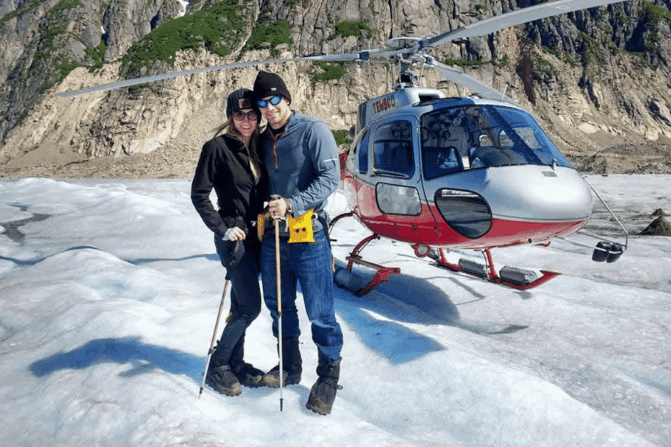 Helicopter with glacier landing in skagway. 