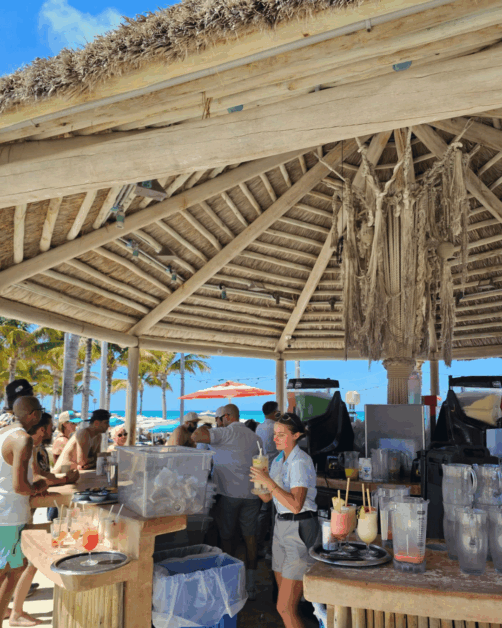 bar at bimini beach club on a virgin voyage cruise.