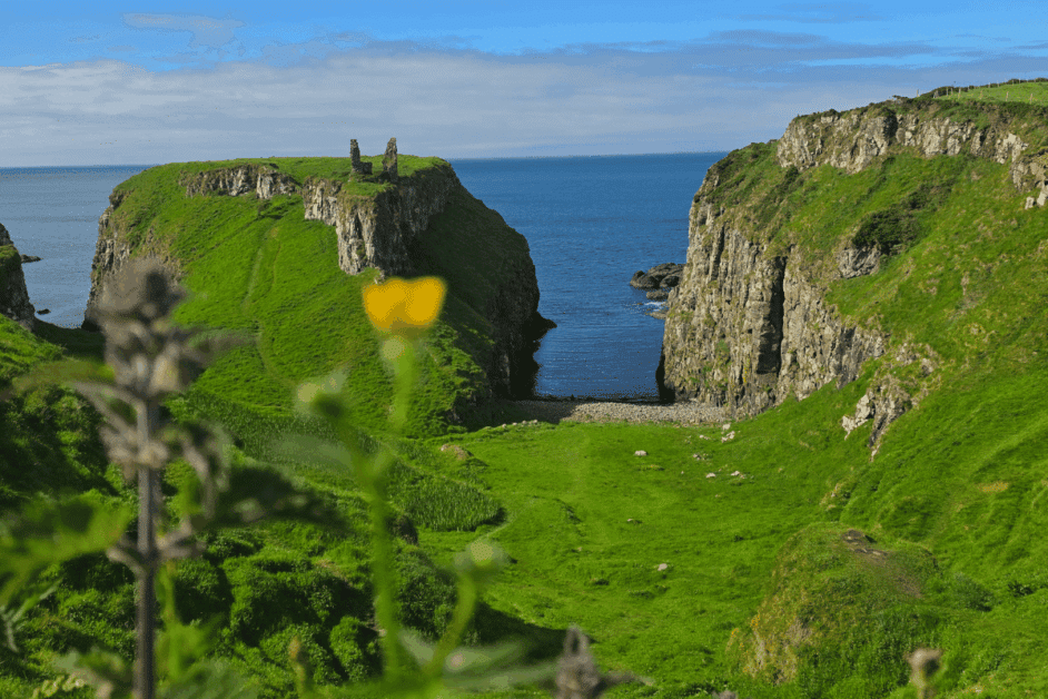 dunservick castle along the causway coast in northern ireland. 