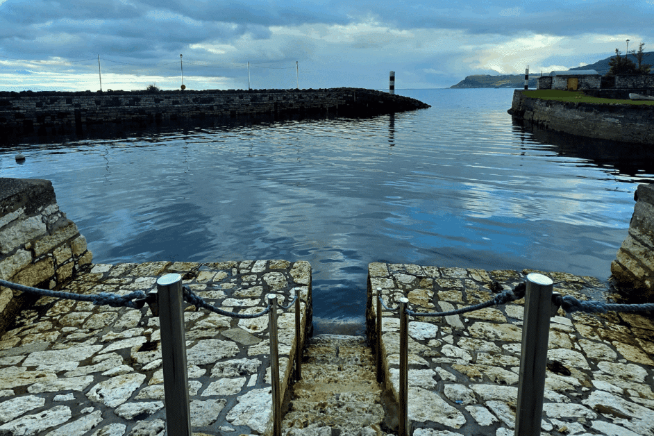 bravoos stairs at carnlough harbo. 