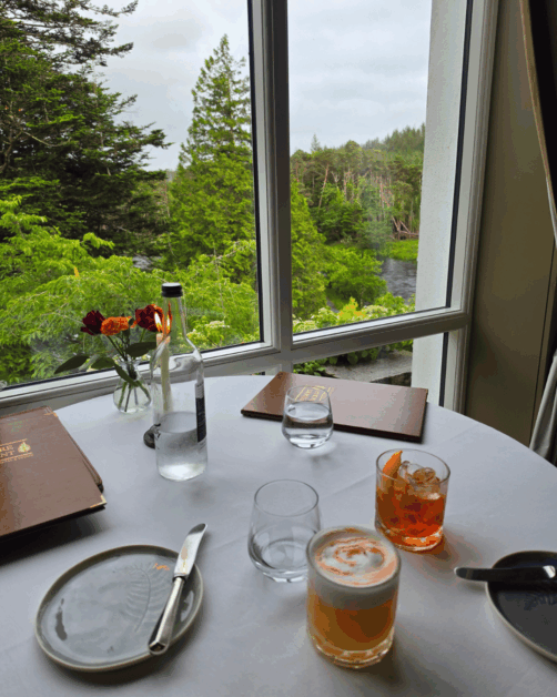 dinner at Ballynahinch castle in ireland.