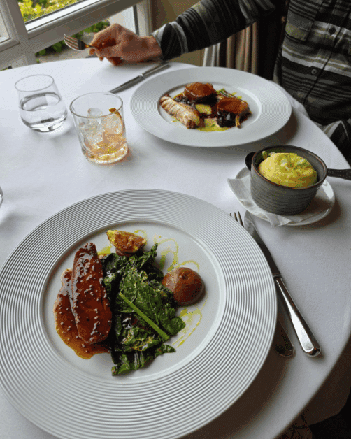 dinner at Ballynahinch castle in ireland.