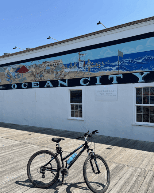 bike in front of ocean city mural in new jersey